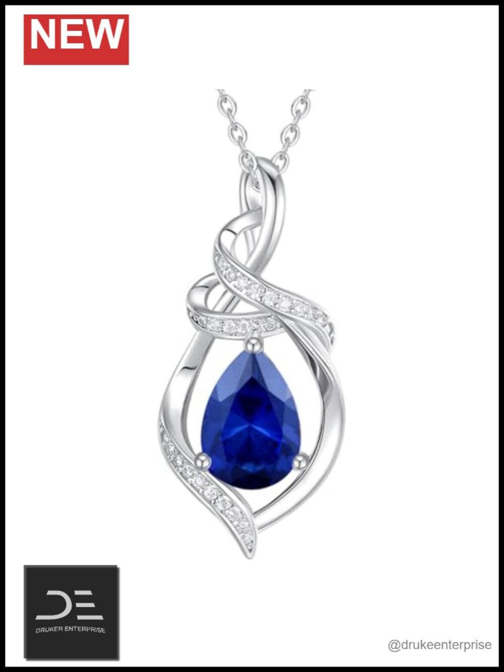925 Sterling Silver Teardrop Birthstone Necklace, Sapphire Pendant, Lobster